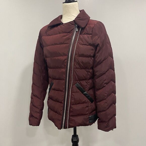 KARL LAGERFELD Paris S Puffer Jacket Down Feather Coat Maroon Designer Ski: Flaw - Picture 3 of 16